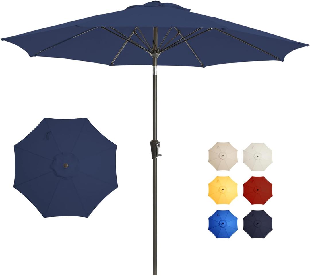 9FT Large Outdoor Patio Umbrella Pool Market Umbrella-UV Resistant, Easy Push Button Tilt and Crank, 8 Sturdy Ribs Heavy-Duty Table Umbrella for Deck, Backyard,Garden (Navy)
