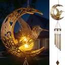 VIHOSE Solar Hummingbird Wind Chimes for Outside, 39 Inch Waterproof Hummingbird Moon Windchime Outdoor Solar Lights for Women Mother Birthday Housewarming Gift Garden Decor
