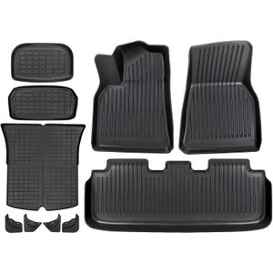 Fruka Full Set Floor Mats with Mud Flaps for Tesla Model Y 2020-2024 Custom Fit All Weather TPE Automotive Cargo Liner and Cargo Trunk Mat Accessories (Only Fit 5-Seat)