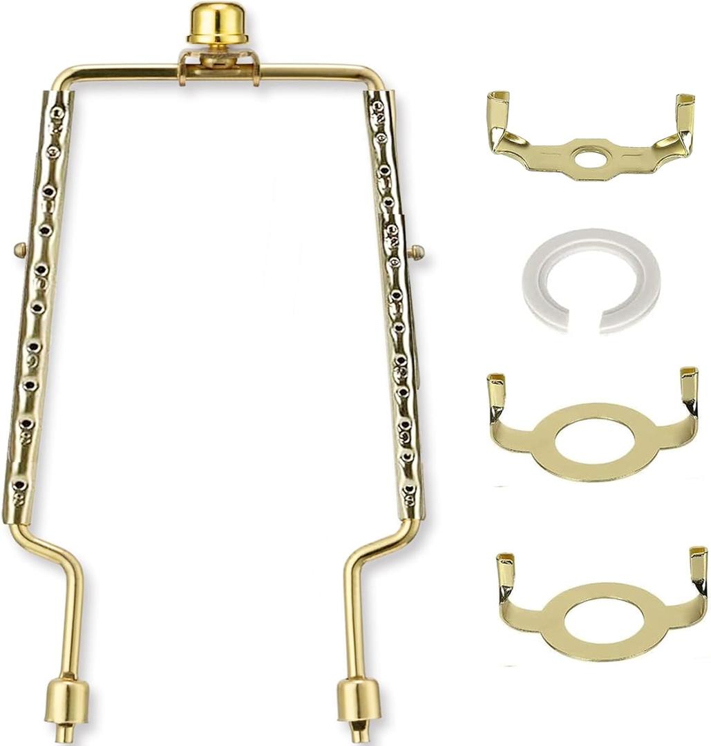 8 9 10 11 12 inch Lamp Shade Harp Holder, ALUCSET Adjustable Lamp Harp Kit, Fit Both Standard Lamp Rod and E14 E26 E27 Light Base UNO Fitter Adapter Converter Finial Set, Lampshade Bracket (Gold)