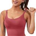 Everrysea Sports Bras for Women High Support Longline Workout Tank Tops Built in Bra Strappy Yoga Padded Crop Top (Large, Rose)