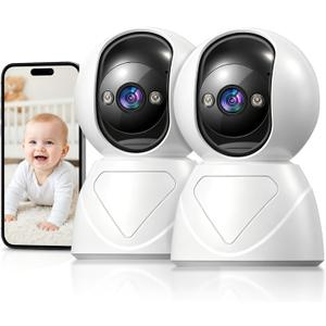 Baby Monitor with Camera and Audio, Smart Motion Tracking & 3X Zoom, Indoor Camera, Color Night Vision, 5G/2.4G WiFi, Two-Way Audio, 3MP 355 Pan Tilt, Pet Camera, SD/Cloud, 2 Pack