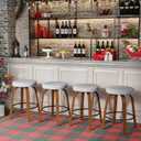 Swivel Bar Stools Set of 2, 24" Counter Height Backless Bar Stools, Fabric Upholstered Seat, Sturdy Curved Wood Legs, Mid-Century Modern Island Stools for Kitchen Bar, Dining Room, Gray