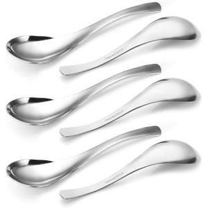HIWARE Thick Heavy-weight Soup Spoons, High Grade Stainless Steel Soup Spoons, Set of 6 (Silver)