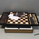 VAMSLOVE Wooden Chess Checkers Game Set 15.5" Large Size Board w/Storage Drawers, Weighted Chess Pieces - 2 Extra Queens 3" King, Gift for Birthday Housewarming Retirement - Black
