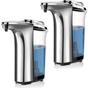 PZOTRUF Automatic Soap Dispenser, Touchless Dish Soap Dispenser 17oz/500ml with Upgraded Infrared Sensor, 5 Adjustable Soap Dispensing Levels, Liquid Hand Dispenser for Bathroom (Silver Set)