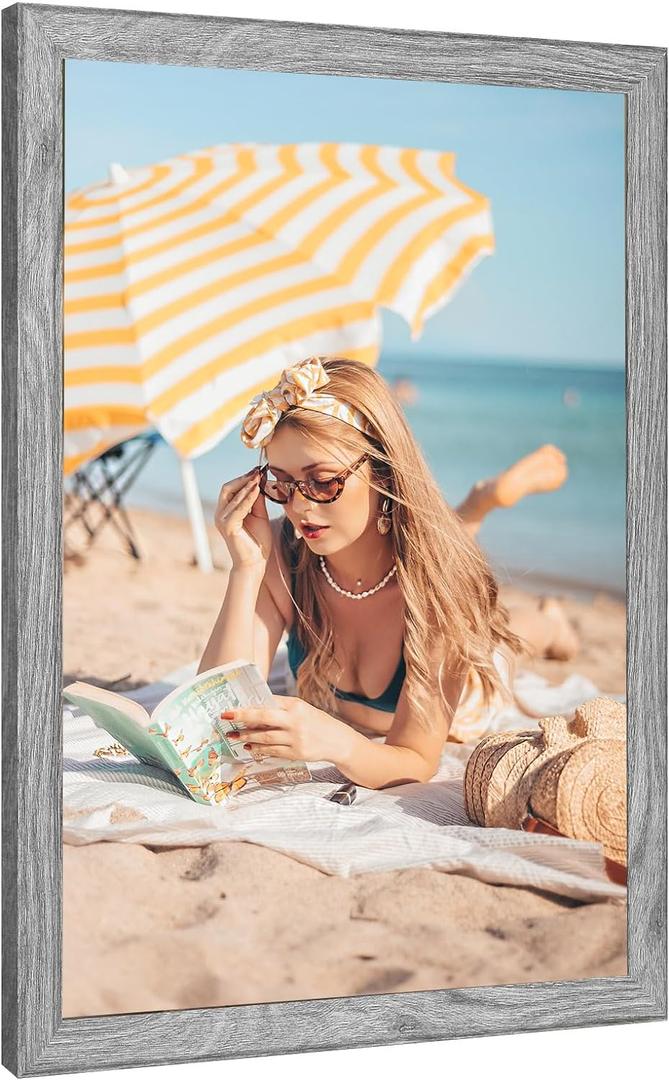 18x24 Wood Frame Grey, Rustic Natural 24x18in Gray Woodgrain Poster Picture Frame, Modern 18 x 24inch Gallery Wall Pic Photo Frame with HD Plexiglass, Horizontal Vertical Wall Mounting Display 1pcs