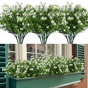 HAPLIA 20 Bundles Artificial Flowers, Fake Artificial Greenery UV Resistant No Fade Faux Plastic Plants for Wedding Bridle Bouquet Indoor Outdoor Home Garden Kitchen Office Table Vase(OffWhite)