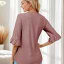 Womens 3/4 Flutter Sleeve Tops V Neck Shirts for Business Casual Loose Tunic Work Dressy Blouses (Medium, Pink)