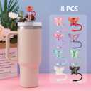 8Pcs B Butterfly Glitter Cap Straw Cover Cap for Stanley Cup 40oz/30oz Accessories, 10mm Reusable Cute Drinking Straw Topper Accessories, Portable Protector Plugs Decorations Gifts for Party Favors