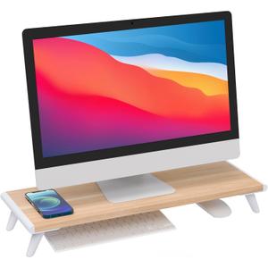 loukin Monitor Stand Riser for Desk, 22.4" x 8.3" Larger Computer Stand for Laptop, PC, Printer, Sturdy Desktop Computer Shelf with Non-Skid Rubber, Home Office, Natural Wood