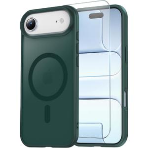Temdan for iPhone 17 Air Case with Screen Protector, Compatible with Magsafe, Anti-Yellowing, Military-Grade Protection, Shockproof Slim Magnetic Phone Case Cover, Forest Green