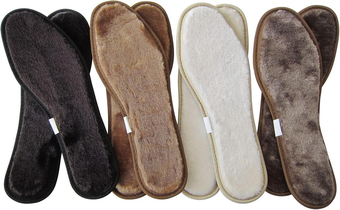 4 Pack Thick Synthetic Wool Insoles for Men Boots Winter Warm Shoe Insoles for Women Sneakers Slippers Bamboo Carbon Liners Faux Shearling Inserts for Shoes, Womens 10/ Mens 9 M US