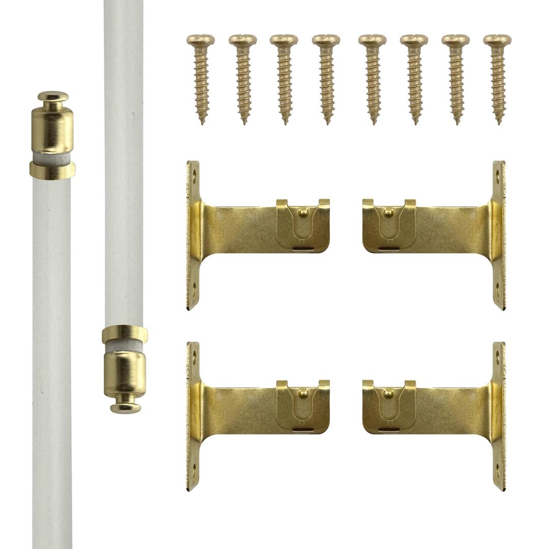 Amazing Drapery Hardware 7/16 Inch White Round Sash Curtain Rods with Brass Ends, Set of 2 (Hardware Included) - Adjustable Length 48-84 Inches, Easy to Install Rods for Doors, Windows, and Sidelights