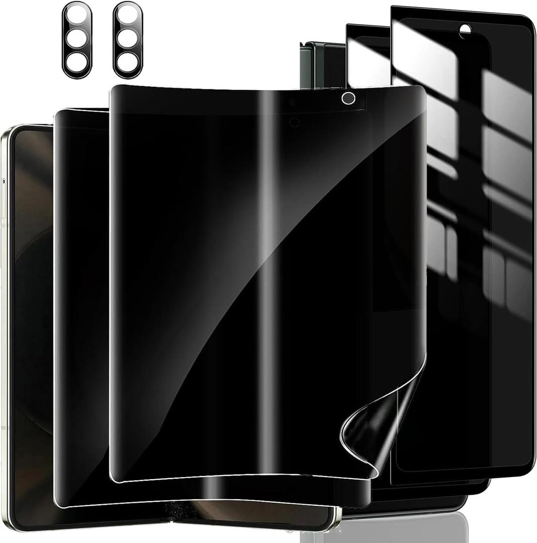 2 Privacy Tempered Glass Front Screen Protector for Samsung Galaxy Z fold 7+ 2 Privacy Inner Soft Film Protector+ 2 Camera Lens Protector+ 2 Side Film [Scratch Resistant] [Bubble Free]