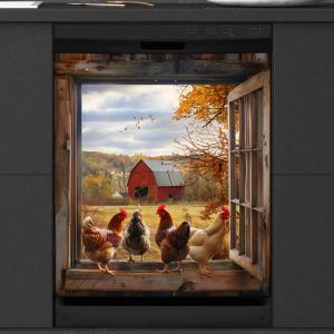 Dishwasher Magnet Cover Farm Rooster Magnetic Sticker Refrigerator Decorative Cover Reusable Fridge Appliance Magnet Home Kitchen Holiday Decor 23x26 inch