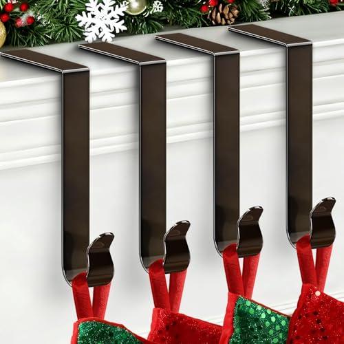 SPSHENG Stocking Holders for Mantle, Christmas Stocking Hooks, 4 Pack Stocking Hangers for Mantel, Non-Skid Stocking Hangers, Lightweight Stocking Hooks for Fireplace Home Party Decor