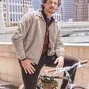 COOFANDY Mens Suede Jacket Casual Stylish Leather Bomber Jacket Lightweight (Brown, XXL)