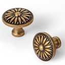 Goo-Ki 6 Pack Vintage Antique Brass Sunburst Cabinet Knobs  Ornate Floral Design with Distressed Finish for Kitchen Drawers, Doors