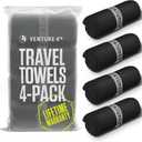 VENTURE 4TH - 4pcs Quick Dry Towels. Microfiber Travel Towels. Lightweight & Fast Drying Travel Towels for Body. Compact & Easy to Pack - 4 Pack Black Extra Large