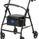 Medline Steel Rollator Walker for Adult Mobility Impairment, Black, 250 lb. Weight Capacity, 6” Wheels, Foldable, Adjustable Handles, Rolling Walker for Seniors
