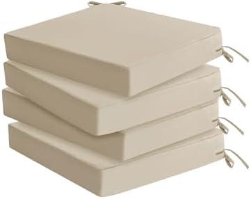 Outdoor Chair Cushions Set of 4: Waterproof & Fade Resistant Seat Cushion for Patio Furniture - 19 x 19 x 2 Inch Chair Pads with Ties and Hidden Zipper - Patio Chair Cushion Replacement, Beige
