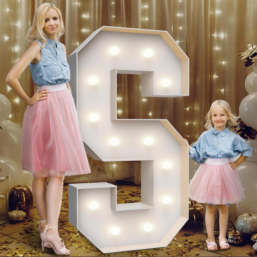 4FT Marquee Light Up Letters S, Party Decoration Large Marquee Light Up Letters with Weighted Water Bag, Pre-cut Foam Board Set Can Be Used for Birthdays, Weddings, Baby Anniversaries
