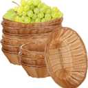 DAJAVE 20 Pack Plastic Oval Basket, 9x6.9x2.36 Inch Woven Bread Baskets Food Serving Baskets, Food Storage & Fruit Basket for Party, Kitchen, Restaurant, Display Decor(Light Brown)