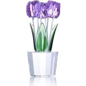 LB Tulips Glass Flowers Collectible Figurine Crystal Decor, Purple Flower Bouquet Glass Tulips Flowers with Stems,Tulip Flowers Home Decor Gift for Women Mother's Day Valentines Wedding Anniversary
