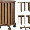 Stackable Stools Set of 4, 4in1 Bamboo Nesting Stools & End Tables with Wheels, 18 Round Portable Barstools NoAssembly Stool for Kitchen Living Room Bar Dorm, Walnut