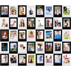 Epakh 40 Packs Magnetic Photo Picture Frame Cute Mini Table Photo Frame Holder 3 Inches Plastic Colorful Photo Display Compatible with Fujifilm Instax for Fridge Refrigerator Office (Black and White)