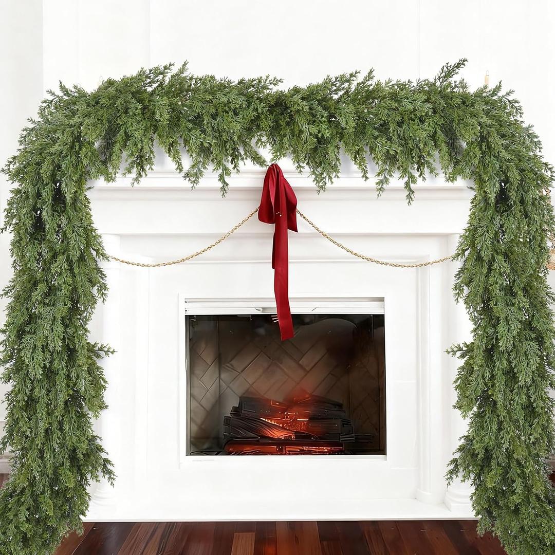 6FT Pine Christmas Greenery, Realistic Cedar Cypress Garland for Home Holiday Mantel Fireplace Table Centerpiece Decoration