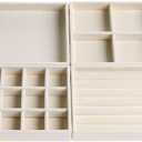 Velvet Jewelry Organizer for Drawer, Stackable Jewelry Drawer Inserts in Dresser, 8in Beige Storage Display Case for Rings Stud Necklaces Accessories, Set of 4