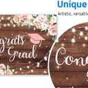 Funnytree 82" x 59" Congrats Grad Backdrop Flower Wood Board Class of 2026 Graduation Background College Prom Party Event Decor Banner Portrait Photobooth Cake Table Selfie Prop Studio Photography, 82 x 59 in