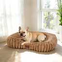 Cute Dog Bed for Medium Size Dog, Calming Medium Dog Cat Bed with Anti-Slip Bottom, Washable Soft Faux Fur Pet Bed, Rectangle Puppy Bed with Handle for Indoor Pets, 30" x 24" x 5", Brown