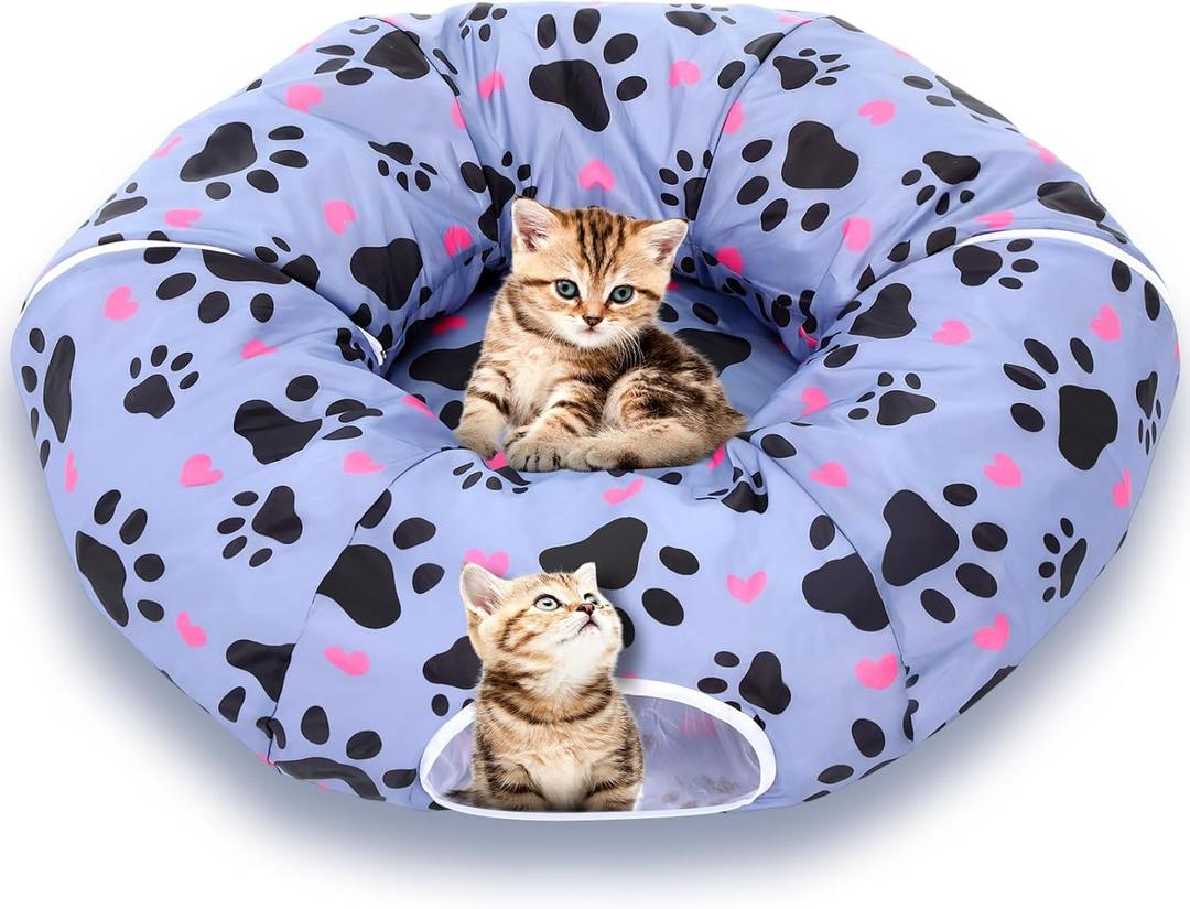 Large Cat Tunnel Bed for Indoor Multifunctional Cat Donut Tunnel Claw Design with Dangling Balls for Small Medium Large Cats Kitten Rabbit Puppies Christmas Party Gifts