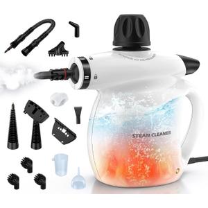 Steam Cleaner, Pressurized Handheld 13pcs Multi-Purpose Natural Deep Cleaning Steamer, Portable Steamer for Cleaning Home, Grout, Kitchen, Car, Window, Upholstery, Bathroom and Clothes, White