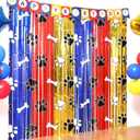 Playful Paw Party Decor Kit with 15 Balloons - 2 Pack 3.3x6.6ft Tinsel Fringe Curtains Backdrop, Paw Photo Booth Props, Animal Birthday Party Supplies for Kids & Boys Room Decor