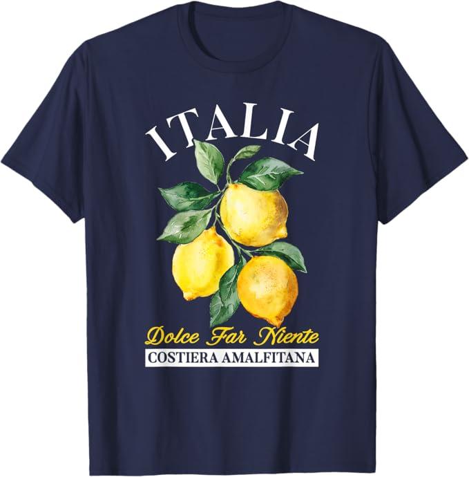 Italy Amalfi Coast Lemon Souvenier Italia T-Shirt (Small, Navy Blue)