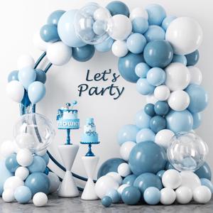 YAOWKY Dusty Blue and White Balloons Garland Arch Kit,111pcs 18 12 5 Inch White Blue and Bobo Latex Balloons for Baby Shower, Graduation, Wedding, Bridal Shower, Birthday Party Decorations