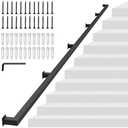 13FT Square Tube Handrail for Indoor Stairs,Matte Black Industrial Metal Stair Rail,500LBS Load Capcity Wall Mount Stair Hand Rail for Child,Seniors,Pregnant,Non-Slip Outdoor Iron Stair Rail,5 Section