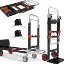 3 in 1 Heavy Duty Folding Hand Truck, Convertible Portable Steel Dolly with Telescopic Handle, Foldable Utility Cart with Rubber Wheels, 500 LBS (Orange)