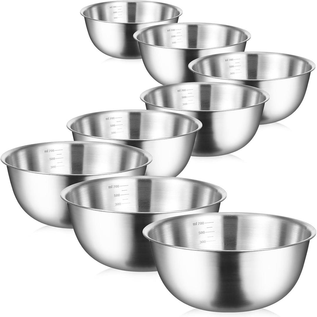 Stainless Steel Bowls 304 Metal Lightweight Unbreakable Dinner Bowls Set Non-Toxin Dishwasher Safe BPA Free and Healthy (8 Pack 24Oz)
