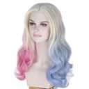 Miss U Hair Women's Long Wavy 2 Dyeing Color Blonde Blue Pink Wig Halloween Costume Wig