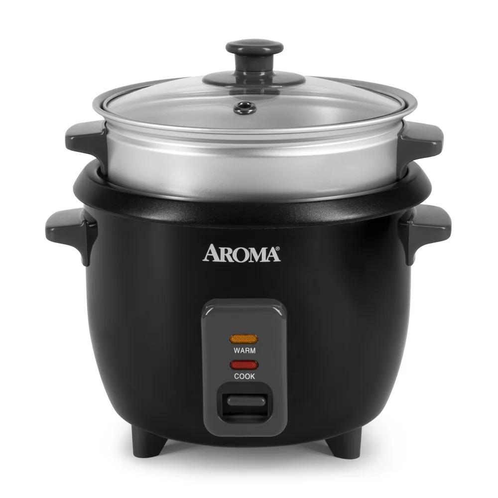 Aroma® 6-Cup Pot-Style Rice Cooker and Food Steamer - Black/Silver