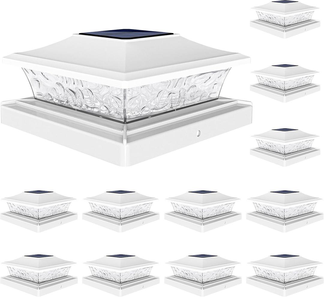 VOLISUN Solar Post Cap Lights Outdoor 4x4/6x6 Wooden/Vinyl Fence Cap Lights for Patio/Garden,Warm White with 2 Lighting Modes Waterproof,ABS Shell Lens White (12 Pack)