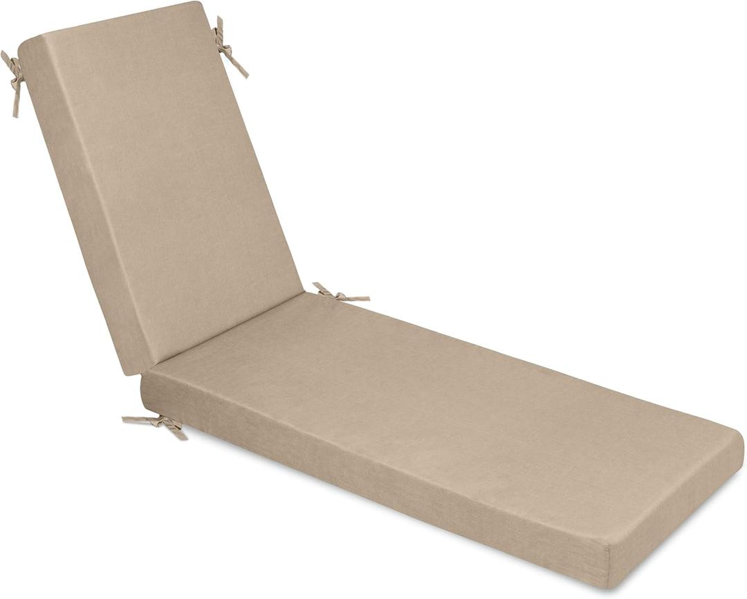 Memory Foam Outdoor Chaise Lounge Lawn Chair Cushion, 2 Pack, Beige