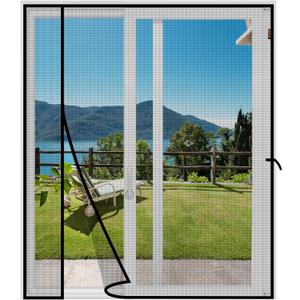 MAGZO Magnetic Screen Door, Fits 62'' x 80'' Door(Mesh Size 64'' x 81''), Reversible Left Right Side Opening, Scratch Proof Polyester, Easy Install, Keep Annoying Creatures Out, Keep Open Straps, Grey (Gray)