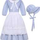 SIZGAROOT Colonial Costume Girls Pioneer Girl Dress Prairie Costume with Bonnet (9-10 Years)