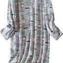 American Trends Nightgowns for Women Long Sleeve Cotton Blend Sleepwear, Knee Length Night Gowns Sleepshirts House Lounge (Medium, Long Grey Cup)